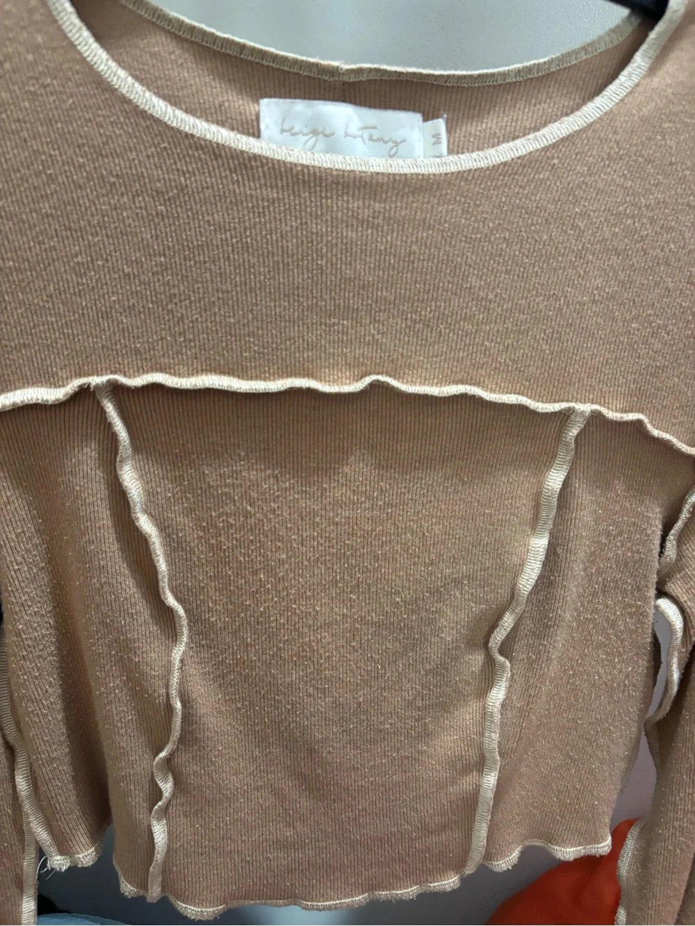 Beige Long-Sleeve Crop Top - Picture 4 of 6